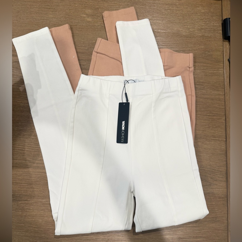 White and Tan High-Waisted jeggings